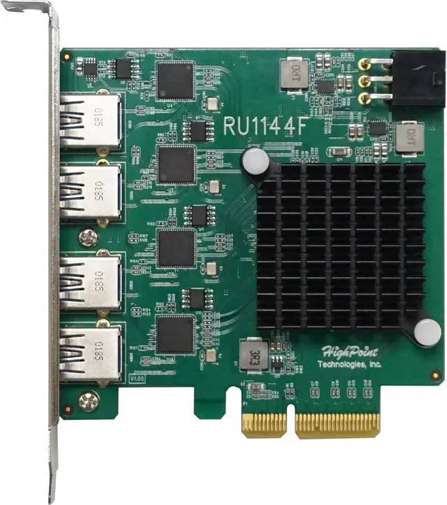 Alt view image 2 of 4 - Highpoint Technologies Highpoint RocketU 1144F PCIe 3.0 x4 Dedicated 4X 5Gb/s Port USB-A 3.2 Controller
