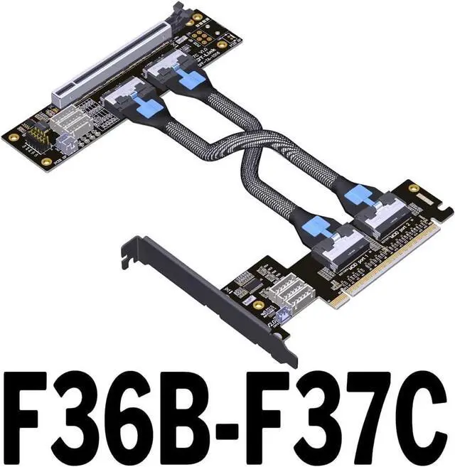 Alt view image 2 of 7 - JMT ADT-F36B-F37C PCI-e 4.0 X16 to X16 MCIO Bifurcation Adapter Riser Card 256G/bps Split Extender SFF-TA-1016 with Power Cable (50CM)