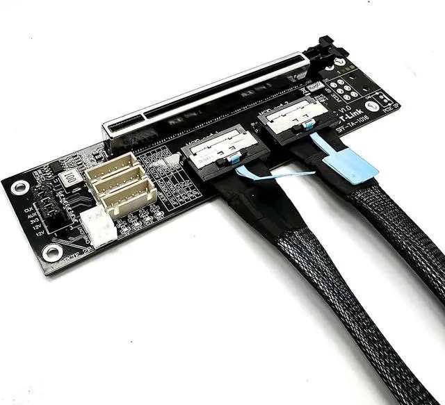 Alt view image 3 of 7 - JMT ADT-F36B-F37C PCI-e 4.0 X16 to X16 MCIO Bifurcation Adapter Riser Card 256G/bps Split Extender SFF-TA-1016 with Power Cable (50CM)