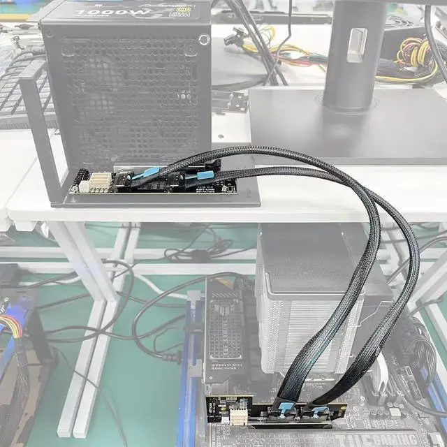 Alt view image 7 of 7 - JMT ADT-F36B-F37C PCI-e 4.0 X16 to X16 MCIO Bifurcation Adapter Riser Card 256G/bps Split Extender SFF-TA-1016 with Power Cable (50CM)