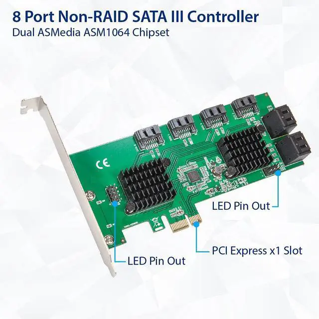 Alt view image 5 of 6 - Syba 8 Port SATA III to PCIe 3.0 x1 Non-RAID Expansion Card Dual ASM1064 Low Profile Bracket,SD-PEX40163
