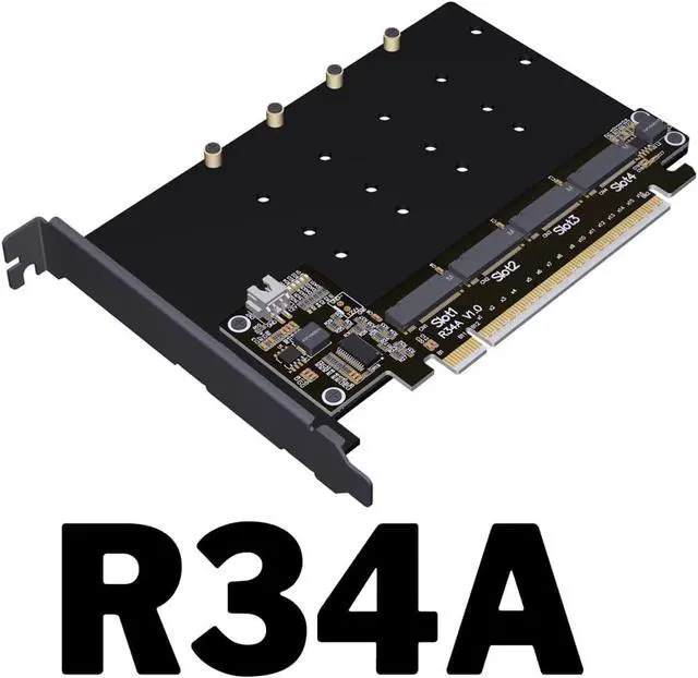Alt view image 2 of 7 - JMT ADT-R34A PCIe5.0 x16 to 4-Port M.2 NVMe Hard Disk Split Card 4x128Gbps 1 to 4 Expansion Adapter Compatible with Gen3 Gen4 Gen5 (R34A)