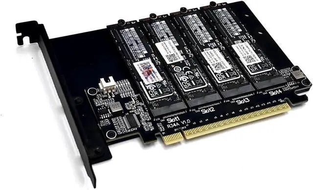 Alt view image 4 of 7 - JMT ADT-R34A PCIe5.0 x16 to 4-Port M.2 NVMe Hard Disk Split Card 4x128Gbps 1 to 4 Expansion Adapter Compatible with Gen3 Gen4 Gen5 (R34A)
