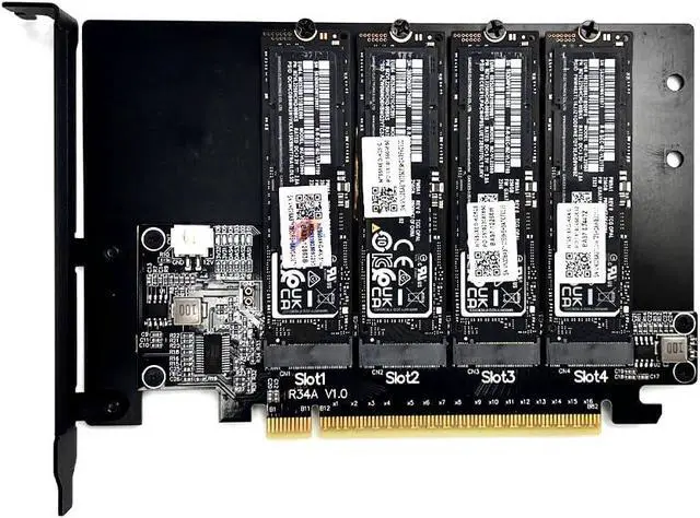 Alt view image 3 of 7 - JMT ADT-R34A PCIe5.0 x16 to 4-Port M.2 NVMe Hard Disk Split Card 4x128Gbps 1 to 4 Expansion Adapter Compatible with Gen3 Gen4 Gen5 (R34A)