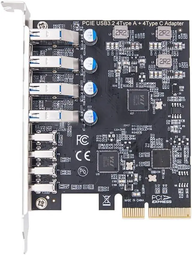 Alt view image 3 of 6 - JMT PCI-E 4X to 8Ports Expansion Card 4Port USB-C + 4 Type-A 10Gbps+10Gbps MCA912 for Full Height Baffle PC Desktop