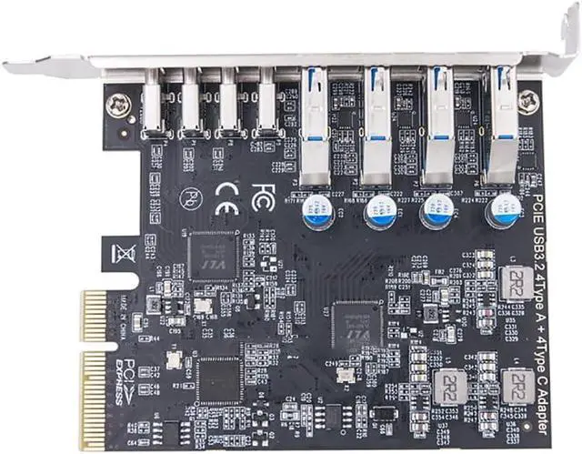 Alt view image 2 of 6 - JMT PCI-E 4X to 8Ports Expansion Card 4Port USB-C + 4 Type-A 10Gbps+10Gbps MCA912 for Full Height Baffle PC Desktop