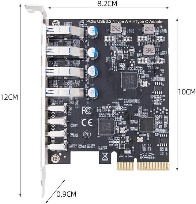 Alt view image 5 of 6 - JMT PCI-E 4X to 8Ports Expansion Card 4Port USB-C + 4 Type-A 10Gbps+10Gbps MCA912 for Full Height Baffle PC Desktop