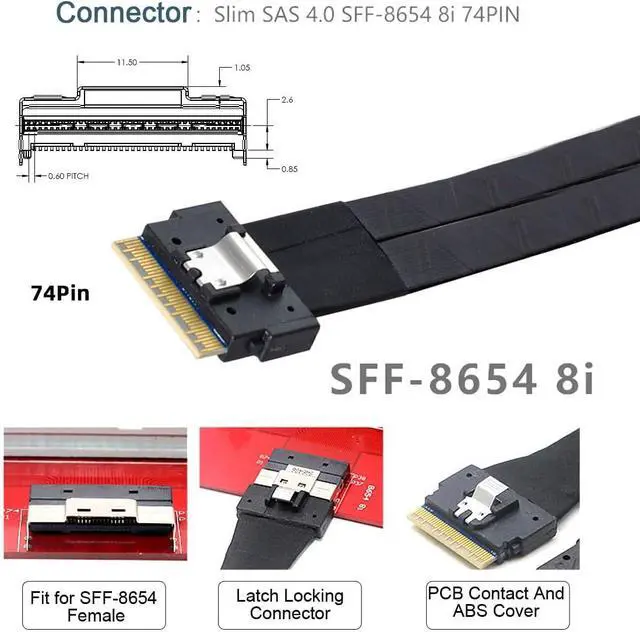 Alt view image 5 of 7 - Dual Slimline 8X SFF-8654 74Pin VROC to PCIE PCI-Express 16x Adapter with 24Pin Power Switch Port for Mainboard Graphics Card