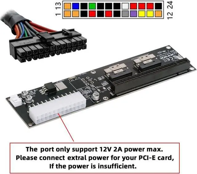 Alt view image 7 of 7 - Dual Slimline 8X SFF-8654 74Pin VROC to PCIE PCI-Express 16x Adapter with 24Pin Power Switch Port for Mainboard Graphics Card