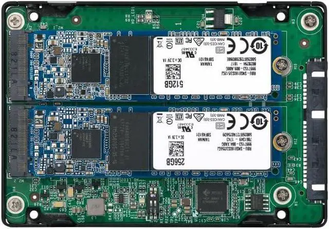 Alt view image 3 of 4 - Qnap Systems 6.35 cm 2.5 Inch SATA to Dual M.2 2280 SATA Drive Adapter Hardware RAID 0/1 JBOD Individual Disk Modes, QDA-A2MAR