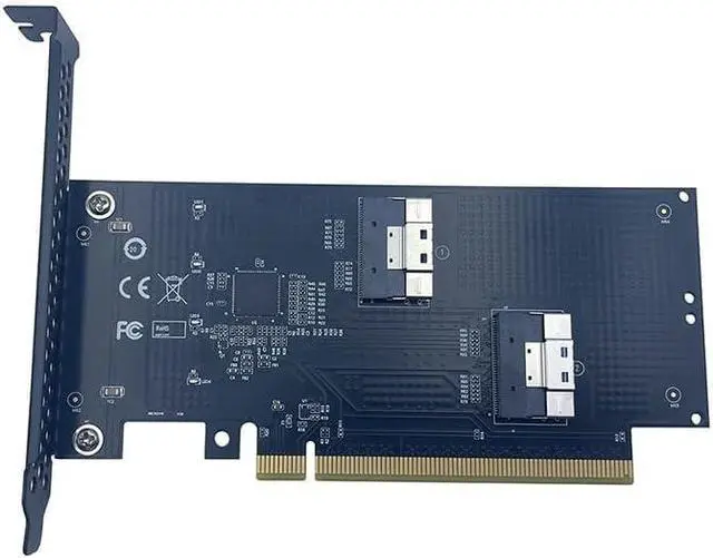 Main image of JMT PCI-E 16x to SFF-8654 8i Adapter SlimSAS 4.0 24GB/S Support Gen4 X8+X8, X4+X4+X4+X4 External Split (Adapter Card)