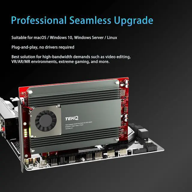 Alt view image 5 of 7 - Databank M4 Support 4 Port M.2 SSD Expension Card PCIe 3.0 x 16 PCIe Adapter Card, RAID Controller Card Broadcom PEX-8724, Support Non-Bifurcation Motherboard, with Active Cooling Fan