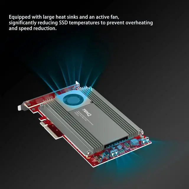 Alt view image 4 of 7 - Databank M4 Support 4 Port M.2 SSD Expension Card PCIe 3.0 x 16 PCIe Adapter Card, RAID Controller Card Broadcom PEX-8724, Support Non-Bifurcation Motherboard, with Active Cooling Fan