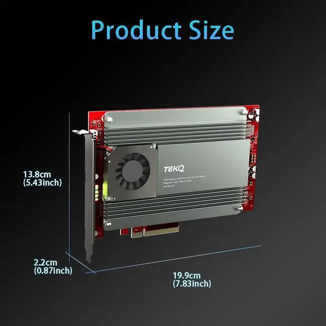 Alt view image 6 of 7 - Databank M4 Support 4 Port M.2 SSD Expension Card PCIe 3.0 x 16 PCIe Adapter Card, RAID Controller Card Broadcom PEX-8724, Support Non-Bifurcation Motherboard, with Active Cooling Fan