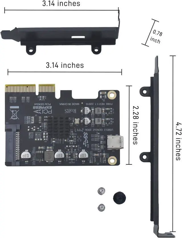 Alt view image 6 of 6 - PCIe USB Expansion Card, USB C PCIe Card 20Gbps USB 3.2 Gen 2x2 Type-C PCIe 3.0 x4 Adapter for Desktop PC