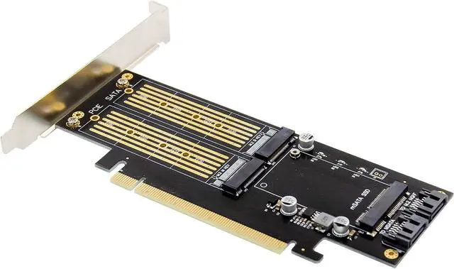 Alt view image 2 of 7 - InLine® PCI Express Card for 1x M.2 Key B + 1x NVMe M.2 Key M + 1x mSATA, PCIe x16, 76660T