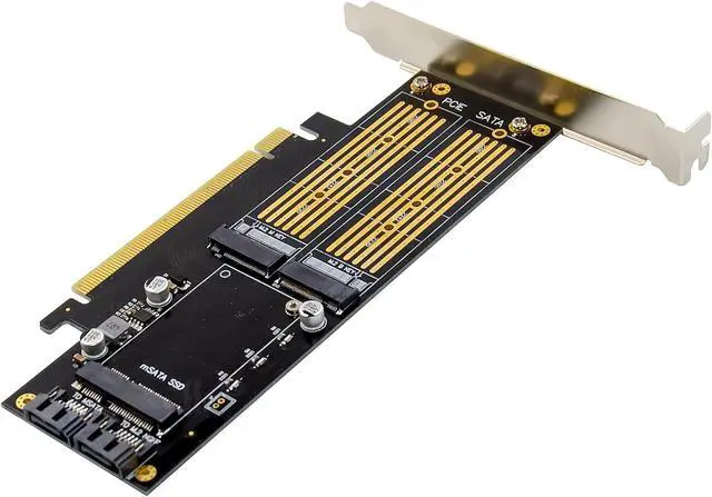 Alt view image 3 of 7 - InLine® PCI Express Card for 1x M.2 Key B + 1x NVMe M.2 Key M + 1x mSATA, PCIe x16, 76660T