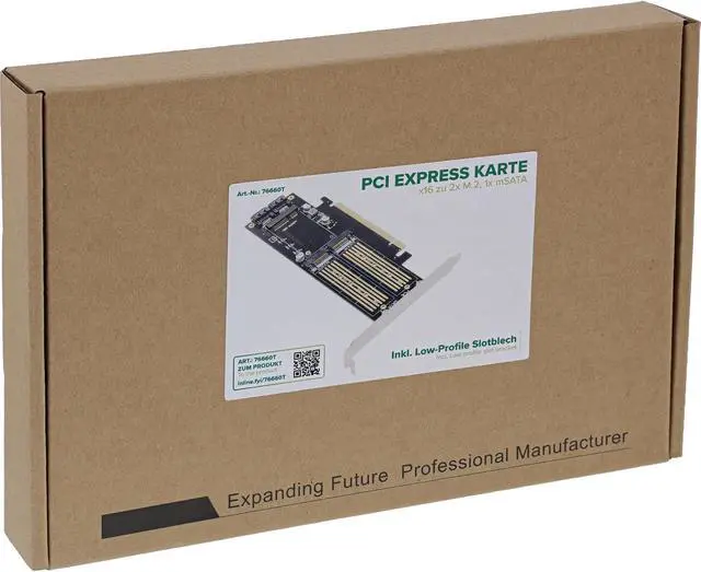 Alt view image 7 of 7 - InLine® PCI Express Card for 1x M.2 Key B + 1x NVMe M.2 Key M + 1x mSATA, PCIe x16, 76660T