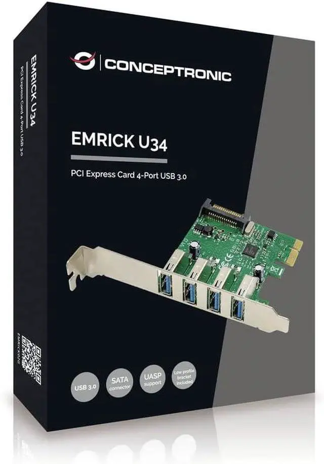 Alt view image 2 of 4 - Conceptronic Emrick U34 4-Port USB 3.0 PCI Express Card