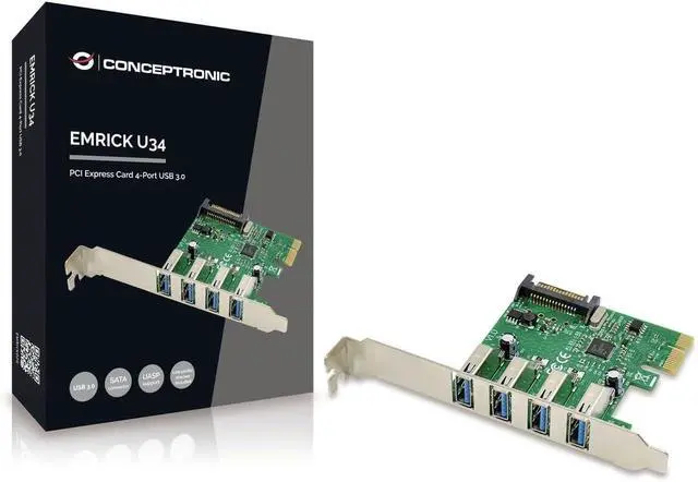 Alt view image 3 of 4 - Conceptronic Emrick U34 4-Port USB 3.0 PCI Express Card