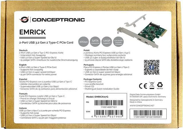 Alt view image 2 of 2 - Conceptronic 2-Port USB 3.2 GEN 2 Type-C PCIE
