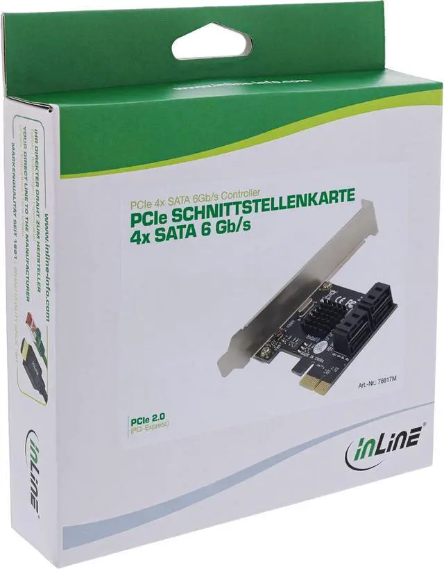 Alt view image 6 of 6 - InLine PCIe Interface Card, 4X SATA 6Gb/s, Hot Swap, NCQ, Marvell Chipset, for SSD and HDD Expansion, Compatible with PCIe x1-x16, 76617M