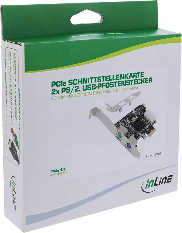 Alt view image 6 of 6 - InLine PCIe Interface Card, 2 x PS/2, USB 2.0 Internal Post Plug, Keyboard & Mouse Adapter, MCS9990, 76620P