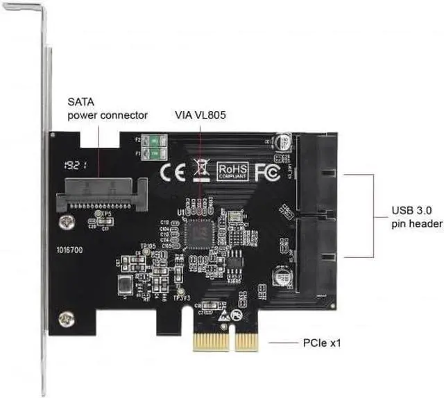 Alt view image 2 of 5 - DeLOCK PCI Express Card to 2X Internal USB 3.0 Post Plug, 90387