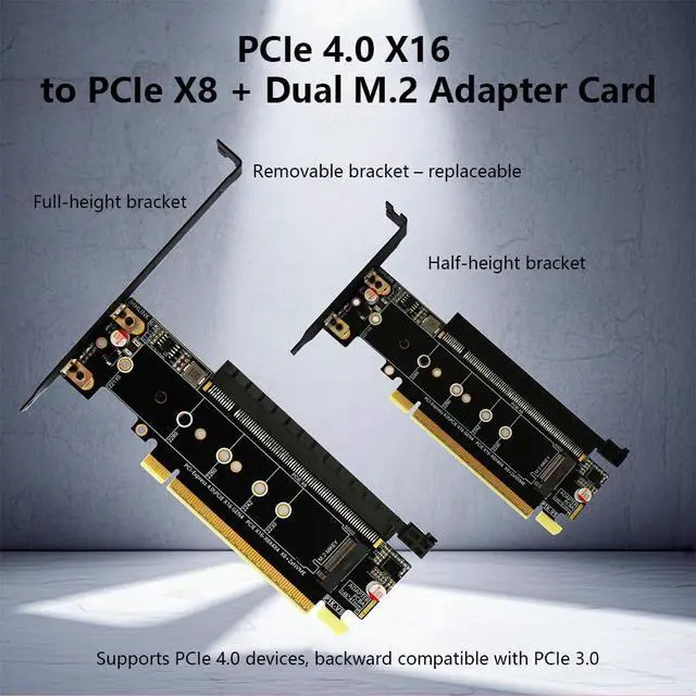 Alt view image 3 of 7 - JMT PCIe 4.0 x16 to PCIe x8 + 2* M.2 Mkey Splitter Card Support X8X4X4 PCIe-Bifurcation Compatible with NVMe M Key 2230 2242 2260 2280 22110 SSD (PCB Board)