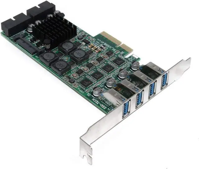 Main image of JMT USB 3.0 PCI-E Express PC Add on Card External 4 Ports 5Gbps USB3.0 & Internal 2X 19 Pin Slots 4 Channels 8X USB 3.0 Expansion Adapter