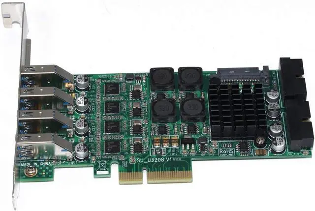 Alt view image 2 of 7 - JMT USB 3.0 PCI-E Express PC Add on Card External 4 Ports 5Gbps USB3.0 & Internal 2X 19 Pin Slots 4 Channels 8X USB 3.0 Expansion Adapter