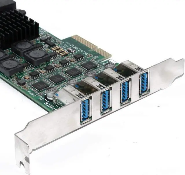 Alt view image 5 of 7 - JMT USB 3.0 PCI-E Express PC Add on Card External 4 Ports 5Gbps USB3.0 & Internal 2X 19 Pin Slots 4 Channels 8X USB 3.0 Expansion Adapter