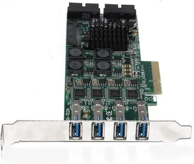 Alt view image 4 of 7 - JMT USB 3.0 PCI-E Express PC Add on Card External 4 Ports 5Gbps USB3.0 & Internal 2X 19 Pin Slots 4 Channels 8X USB 3.0 Expansion Adapter