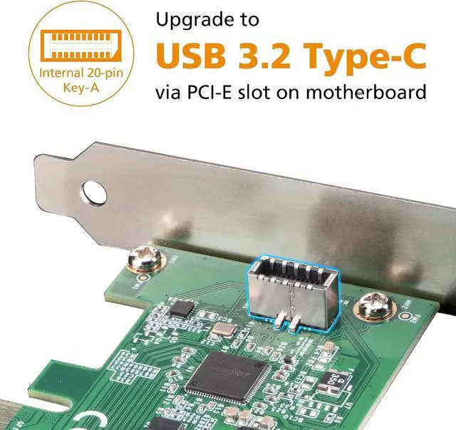 Alt view image 3 of 7 - Akasa USB 3.2 Gen 2x2 Internal 20 Pin Connector to PCIe Host Card, 20Gbps SuperSpeed Data Transfer, PCIe 3.0 x4 x8 x16 Slot, Integrated SATA Power Connector, Supported