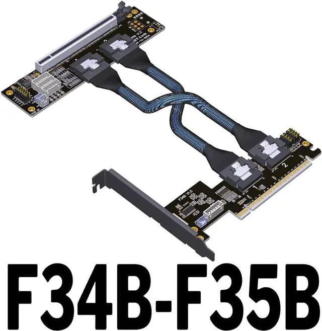 Alt view image 2 of 7 - JMT ADT-F34B-F35B PCIE 4.0 x16 to x16 Extension Card Graphics Card Splitter Support 1 to 1/2 Motherboard Bifurcation (F34B-F35B-50cm)