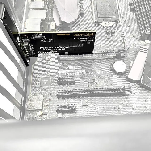Alt view image 5 of 7 - JMT ADT-R89M-F37C PCIe 4.0 x8 to x16 Extension Card 128Gbps MCIO External Chassis Supports 2U/4U Chassis (50CM)
