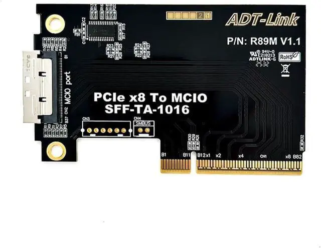 Alt view image 7 of 7 - JMT ADT-R89M-F37C PCIe 4.0 x8 to x16 Extension Card 128Gbps MCIO External Chassis Supports 2U/4U Chassis (50CM)