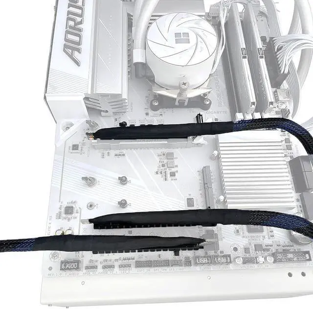 Alt view image 6 of 6 - JMT 180 Degree 64GBS PCIE 5.0 X16 Graphics Card Extension Cable 180-Degree GEN5 Braided Mesh Harness Riser for AI Server Graphics Card Bendable GPU Adapter 16AB5 (40CM,Left Out Left in)