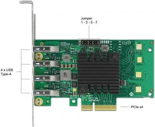 Alt view image 3 of 5 - Delock PCI Express x4 Card to 4X External USB 3.0 Quad Channel