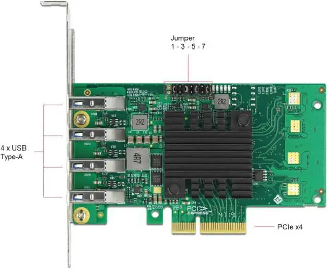Alt view image 5 of 5 - Delock PCI Express x4 Card to 4X External USB 3.0 Quad Channel