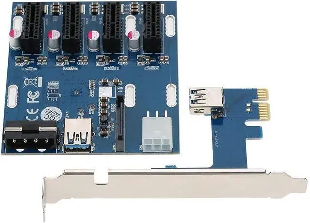 Alt view image 2 of 7 - GOLDEN BLUE PCI-E 1X Expansion Kit 1 to 4 Slots Switch Multiplier Hub Riser Card Adapter with USB 3.0 Cable PCIE Mining Modules