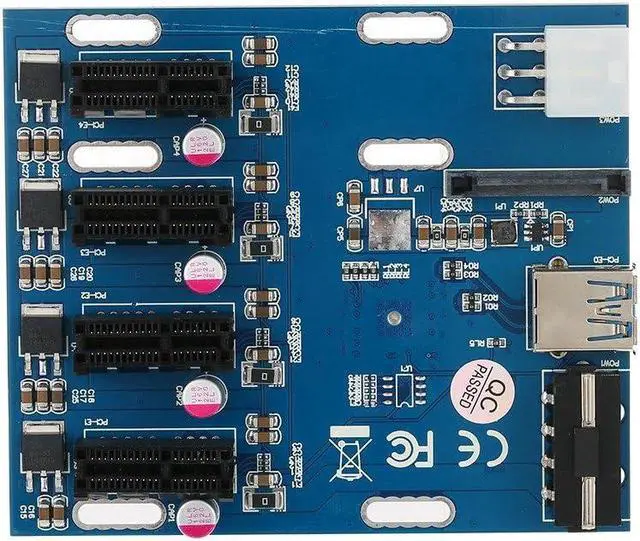 Alt view image 4 of 7 - GOLDEN BLUE PCI-E 1X Expansion Kit 1 to 4 Slots Switch Multiplier Hub Riser Card Adapter with USB 3.0 Cable PCIE Mining Modules