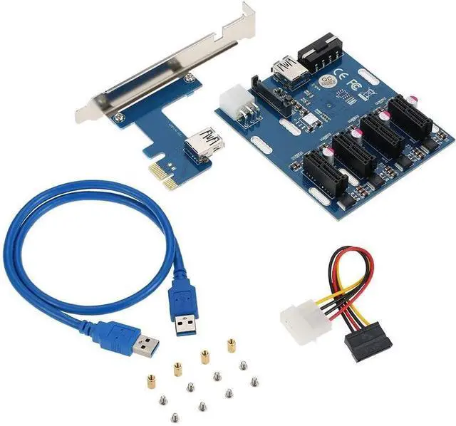 Main image of GOLDEN BLUE PCI-E 1X Expansion Kit 1 to 4 Slots Switch Multiplier Hub Riser Card Adapter with USB 3.0 Cable PCIE Mining Modules