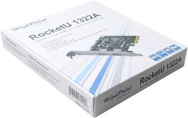 Alt view image 4 of 5 - HighPoint RocketU 1322A 2-Port USB 3.1 PCIe 2.0 Host Adapter