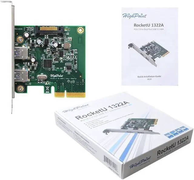 Alt view image 5 of 5 - HighPoint RocketU 1322A 2-Port USB 3.1 PCIe 2.0 Host Adapter