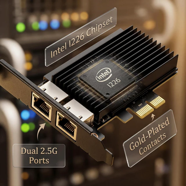 Alt view image 7 of 7 - 2.5GBase-T Dual Port Server Network Card with I226-V 2500/1000/100Mbps PCI Express Gigabit Ethernet Adapter NIC Card RJ45 LAN Controller for Windows 10/11 with Low Profile Bracket