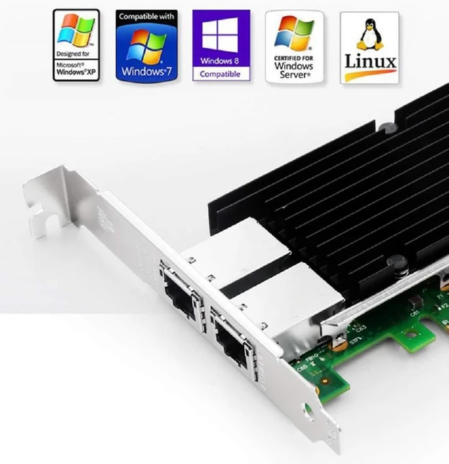 Alt view image 3 of 4 - 10Gb PCIe x8/x16 Converged Ethernet Network Card, Dual Copper RJ45 Ports LAN Card NIC with Intel X540 Controller Server Support Windows Server/Windows/Linux/Vmware ESXI (X540-AT2 (RJ45 Port x 2))