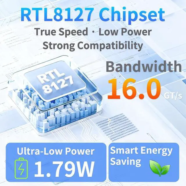 Alt view image 4 of 7 - 10G PCIe Network Card with Single Port PCIe 4.0 X1 RJ45,10 Gigabit Ethernet Adapter with Realtek8127(PXE) Multi-Gigabit Network Speeds 10G/5G/2.5G/1Gbps for Servers PCs Windows Linux
