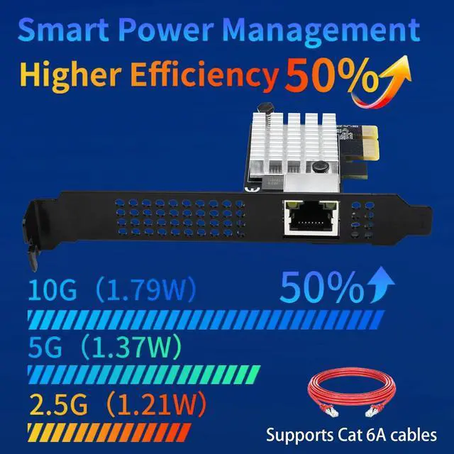 Alt view image 6 of 7 - 10G PCIe Network Card with Single Port PCIe 4.0 X1 RJ45,10 Gigabit Ethernet Adapter with Realtek8127(PXE) Multi-Gigabit Network Speeds 10G/5G/2.5G/1Gbps for Servers PCs Windows Linux