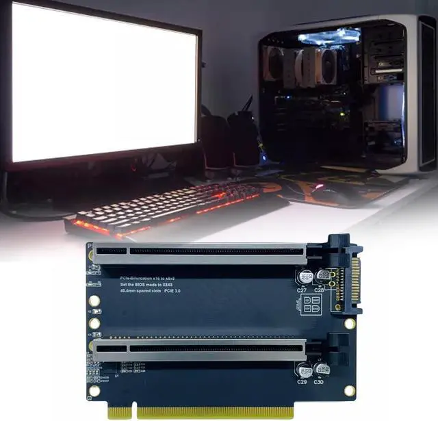 Alt view image 2 of 7 - PCIE X16 to PCIE X8X8 Expansion Card PCIExpress3.0 x16 Adapters Card Power PCIEX16 Card